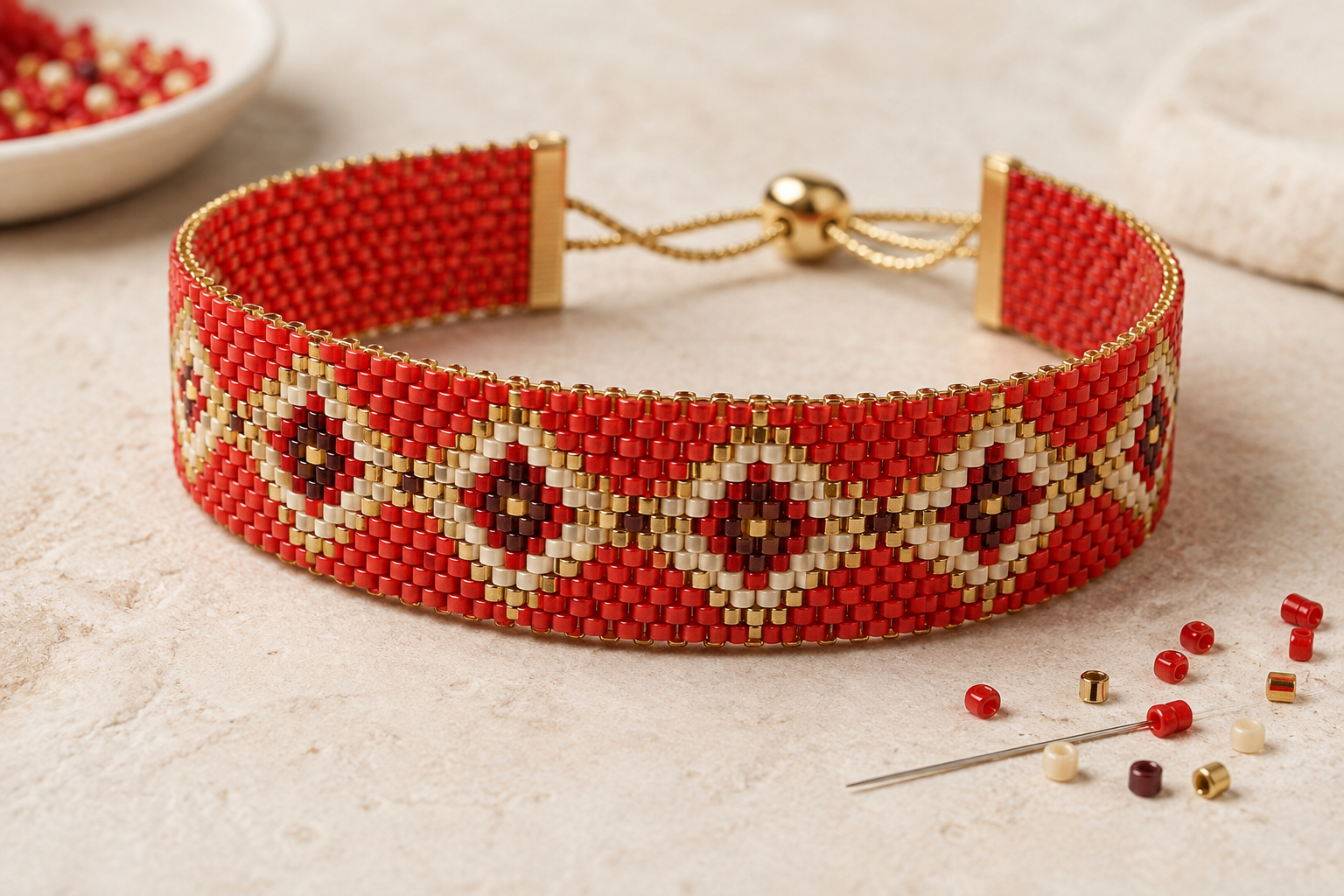 طرح دستبند آجری کلاسیک لوزی